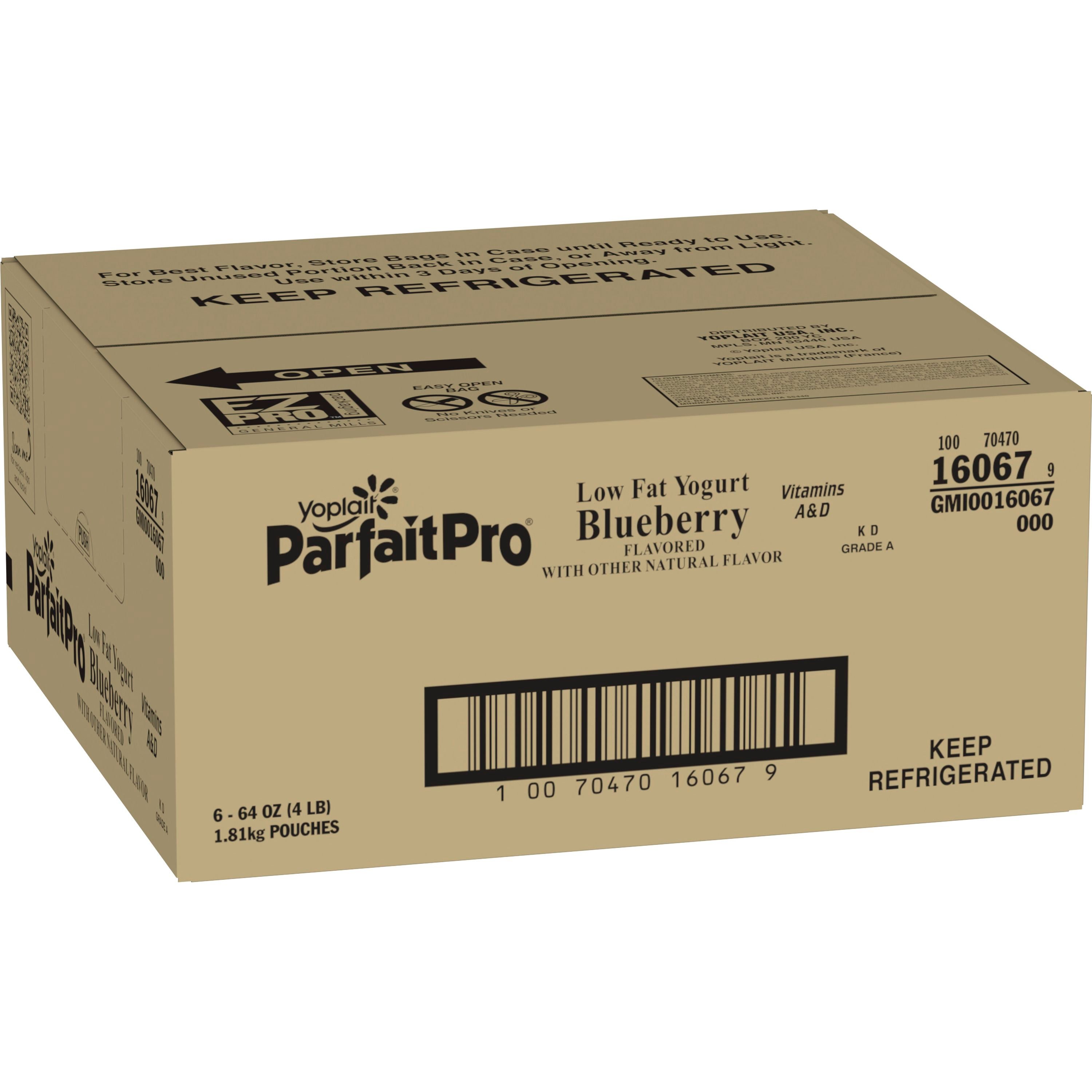 Case - Left Front 3D Yoplait ParfaitPro Gluten Free Yogurt Bulk Bag Low Fat Blueberry 6/64 OZ