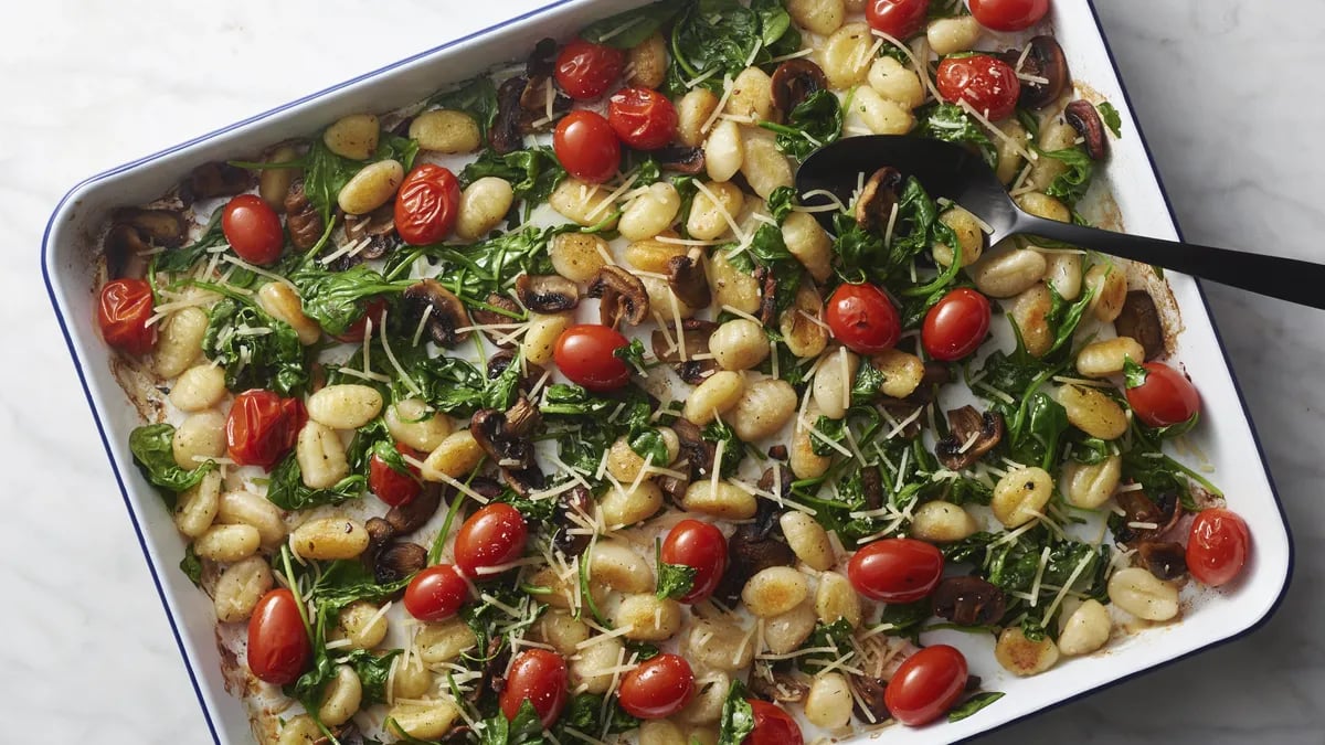 Sheet-Pan Gnocchi, Mushroom and Spinach Dinner