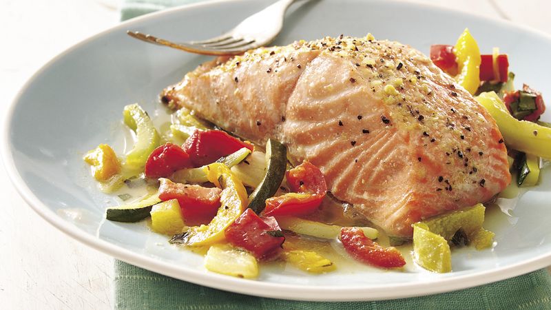 Gluten-Free Basil Salmon and Julienne Vegetables
