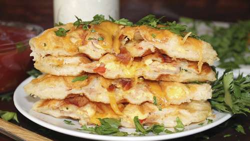 Western Omelet-Stuffed Biscuit Waffles