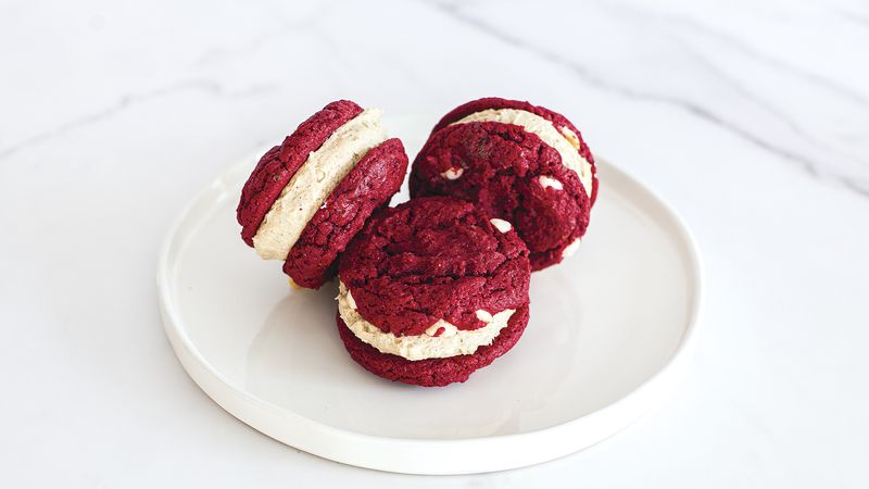 Red Velvet Sandwich Cookies with Toasted Marshmallow Buttercream Recipe - BettyCrocker.com