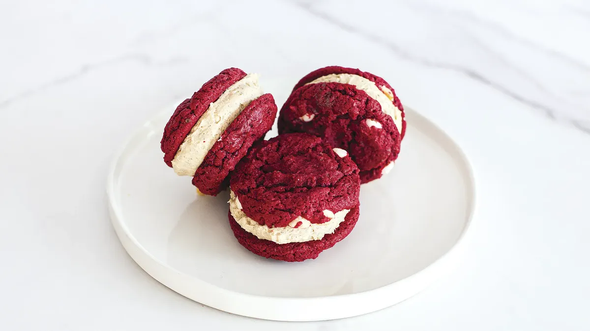 Red Velvet Sandwich Cookies with Toasted Marshmallow Buttercream
