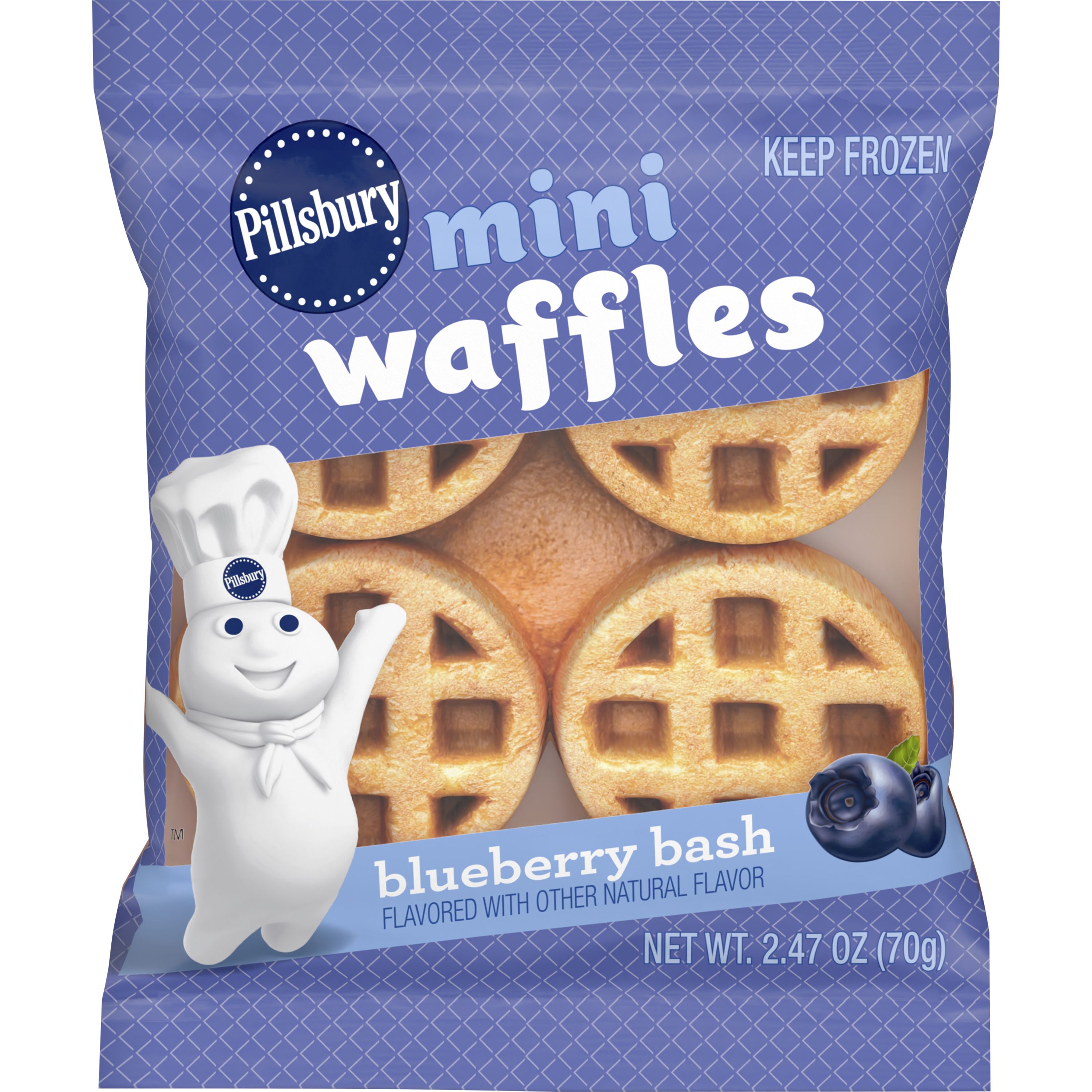 Front - 3D Pillsbury Frozen Meals Mini Waffles Single Serve Pouch Blueberry Bash 72/2.47 OZ
