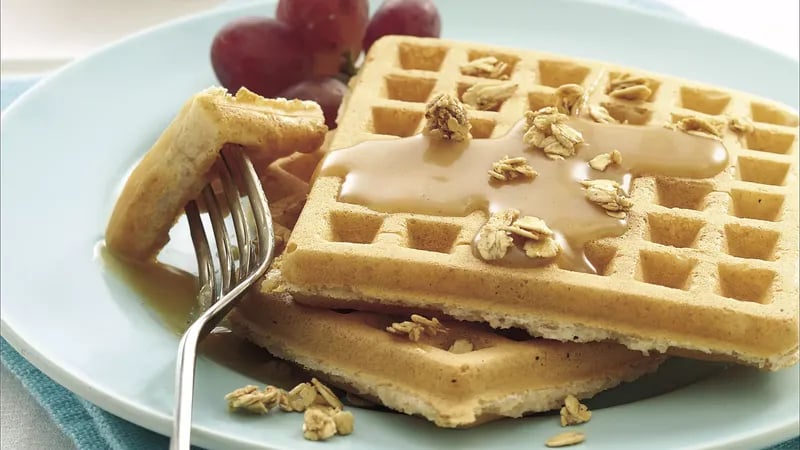 Whole Wheat Waffles with Honey-Peanut Butter Syrup