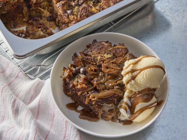 German Chocolate Bread Pudding with Buttered Rum Sauce