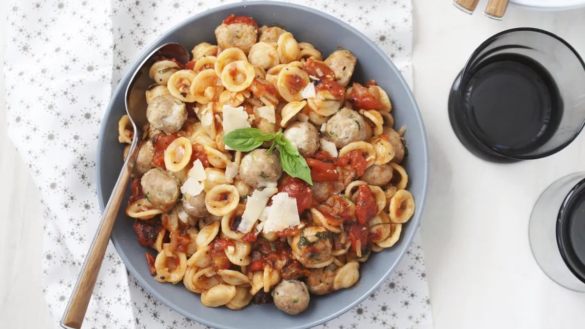 Mini Mozzarella Stuffed Turkey Zucchini Meatball Orrechiette