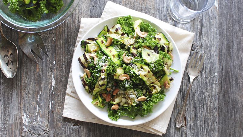 Grilled Zucchini Ribbon and Kale Salad