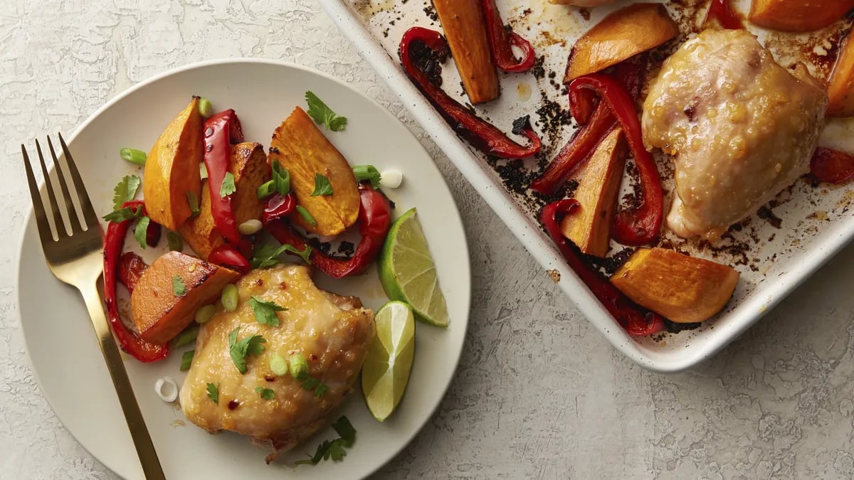 Sheet-Pan Maple Miso Chicken and Sweet Potatoes