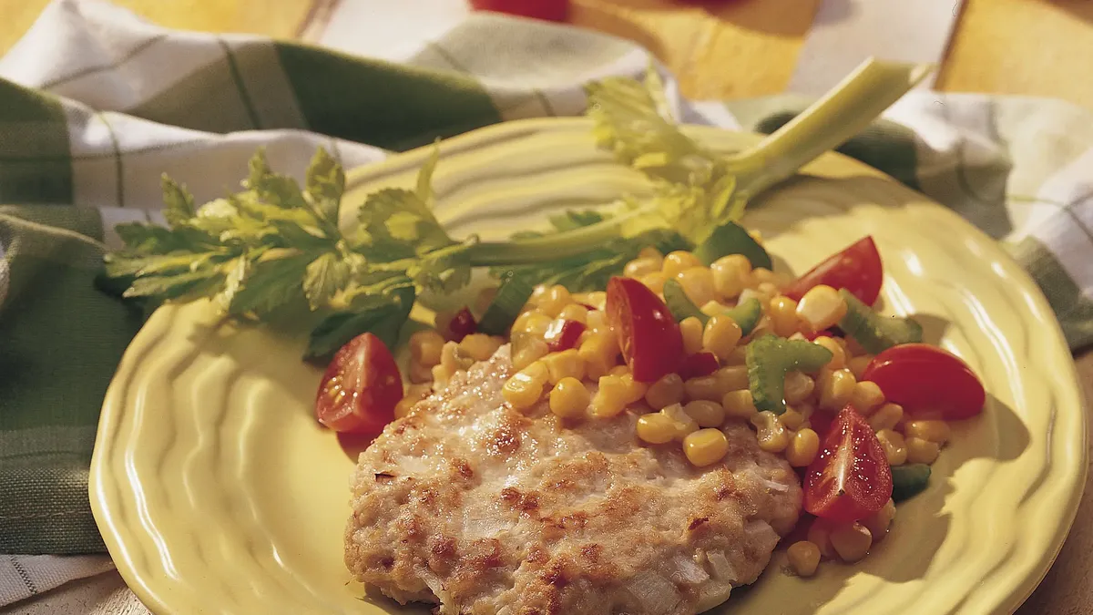 California-Style Turkey Patties with Corn and Tomato Relish