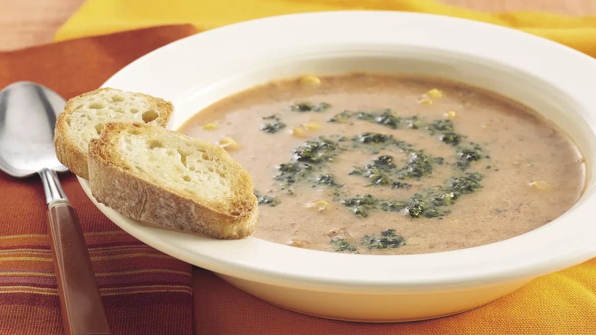 Roasted Tomato-Corn Chowder with Cilantro Pesto