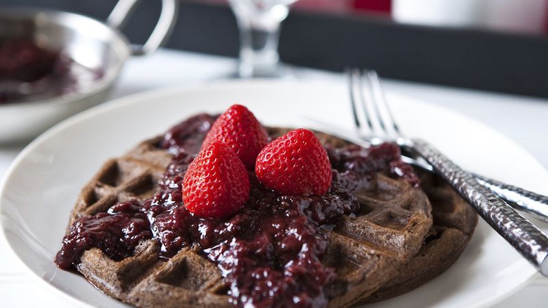 Chocolate Waffles with Slow-Cooker Boozy Berries