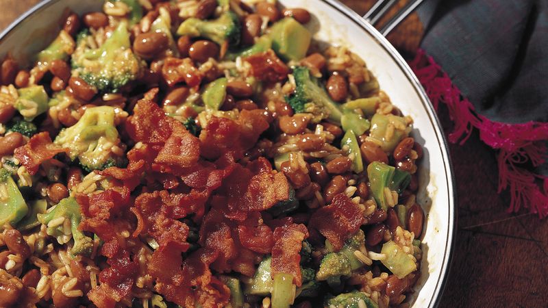 Broccoli, Rice and Chili Beans