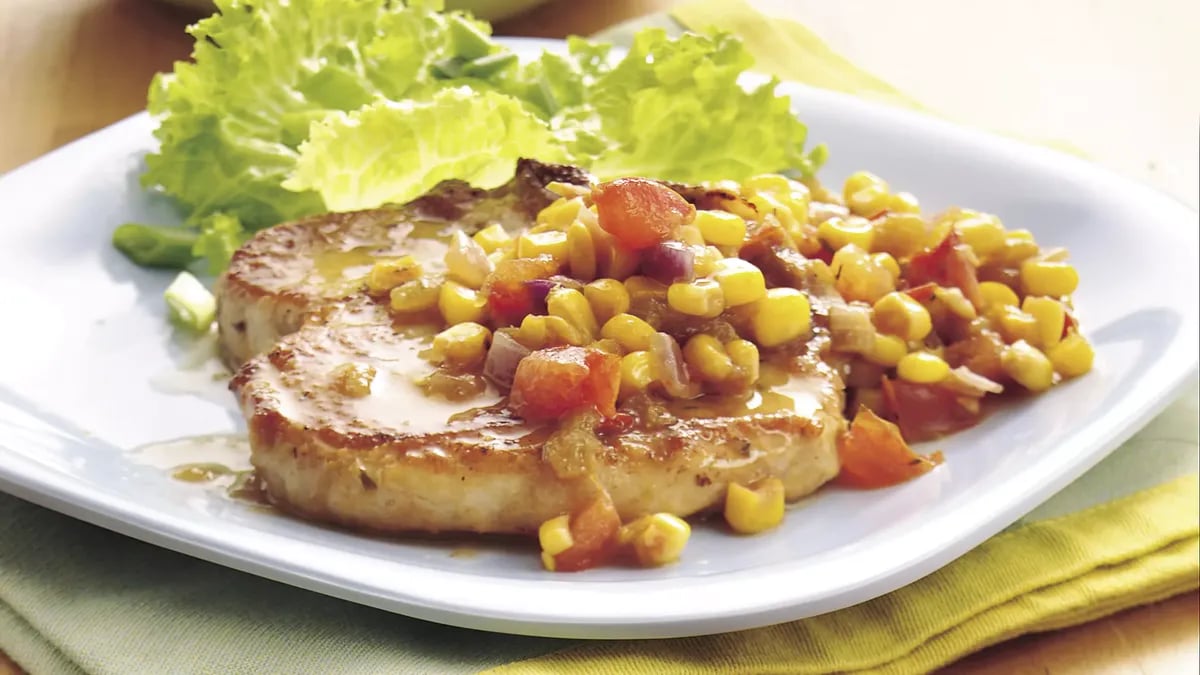 Pork Chops with Green Chile Corn