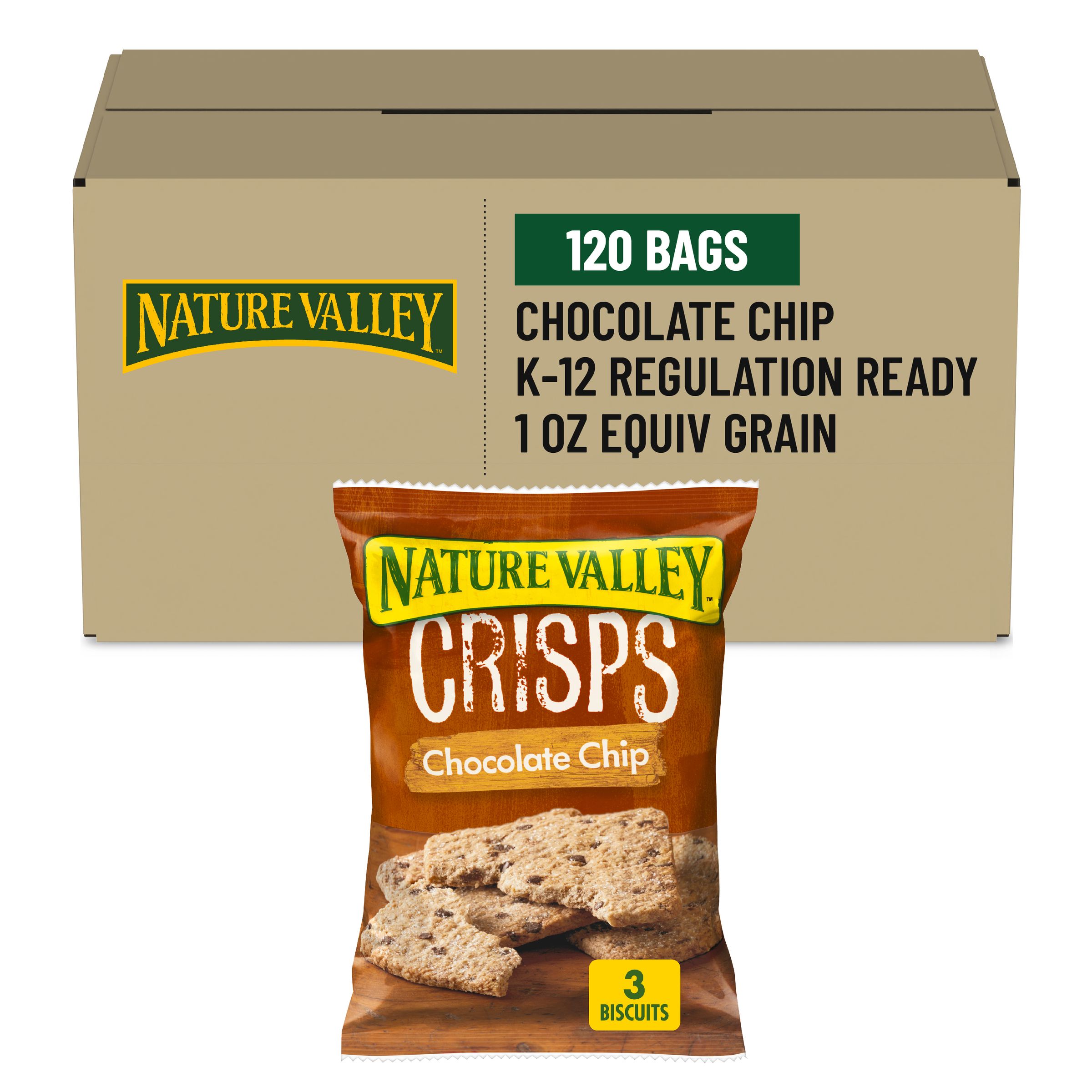  Case Optimized Hero Nature Valley Oat Crisps Single Serve Pouch Chocolate Chip 120/1.2 OZ