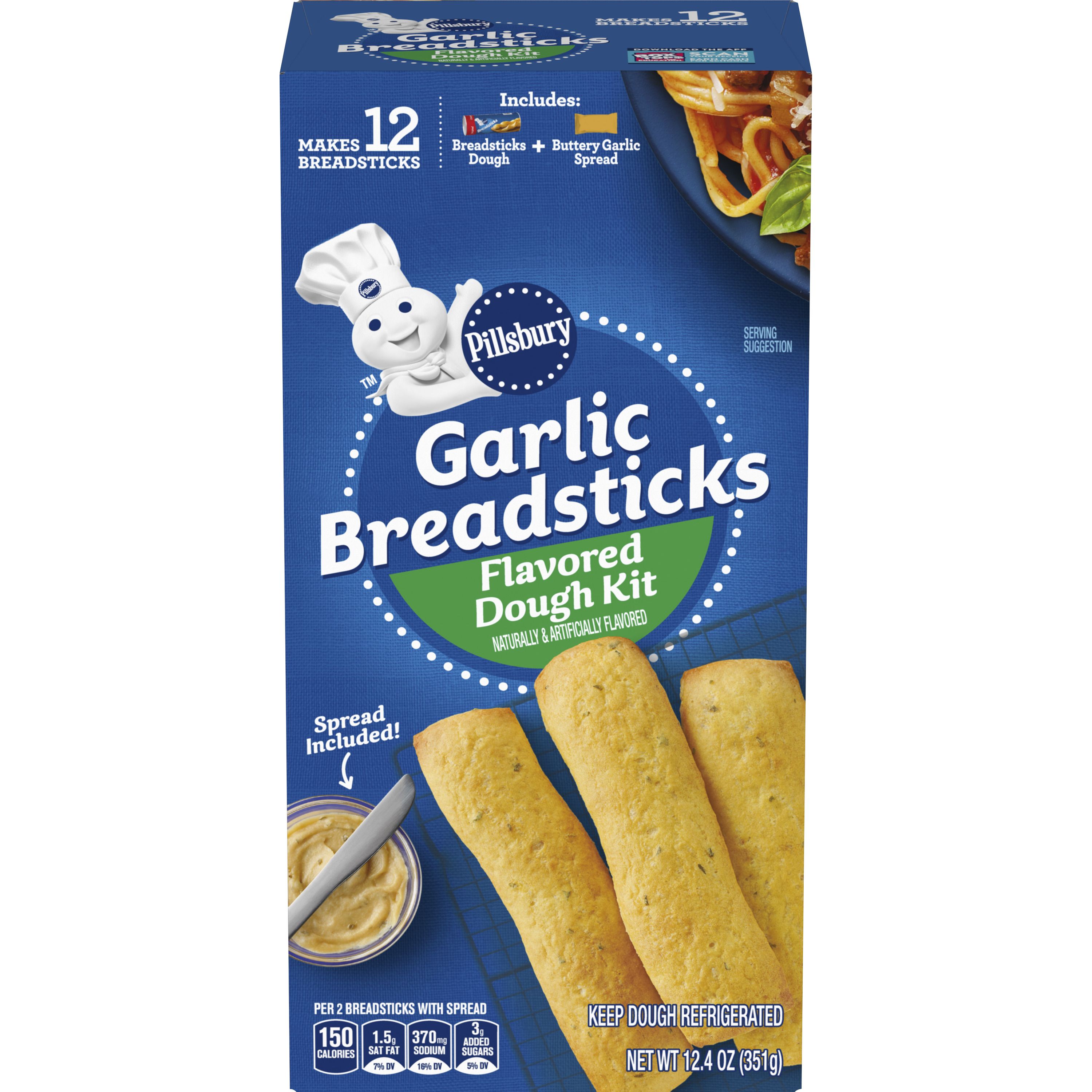 Pillsbury Garlic Breadsticks, Flavored Dough Kit, Refrigerated Canned ...