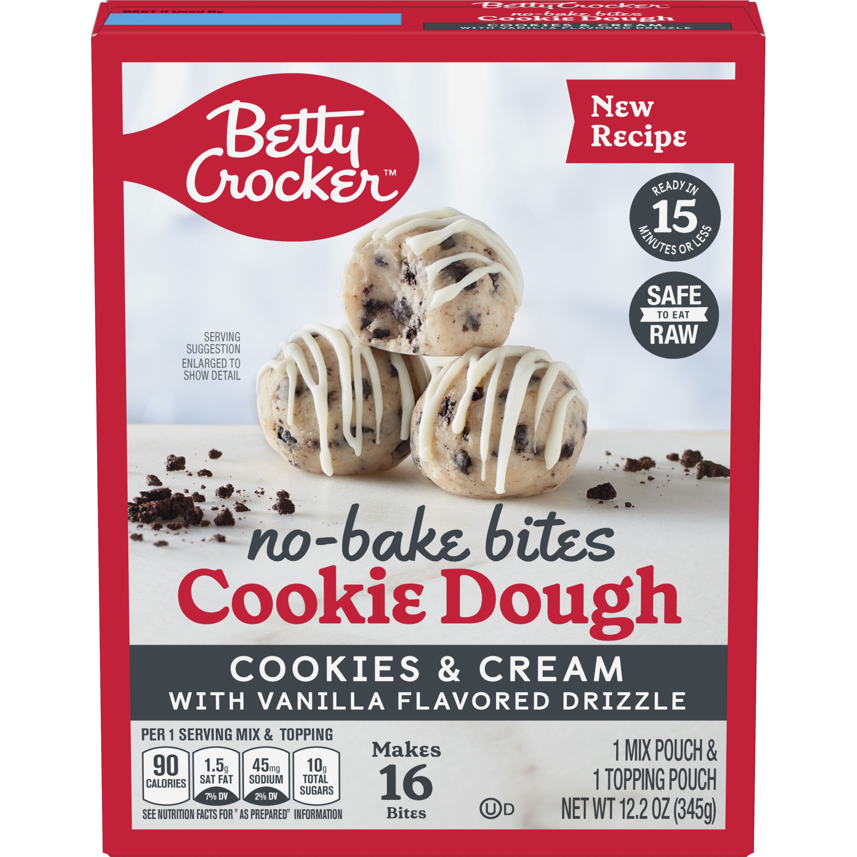 Betty Crocker™ No-Bake Bites Cookie Dough, Cookies & Cream with Vanilla Flavored Drizzle - Front