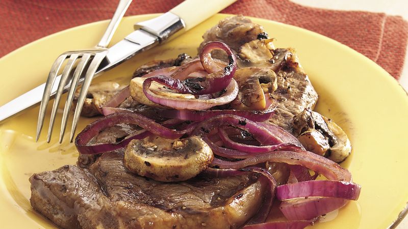 Grilled Strip Steaks with Balsamic Onions