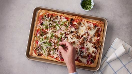 Sheet Pan Sausage and Mushroom Pizza Recipe