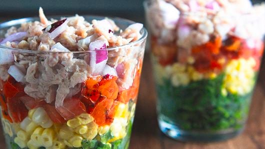 Rainbow salad in a glass jars Stock Photo by ©sarsmis 73088347