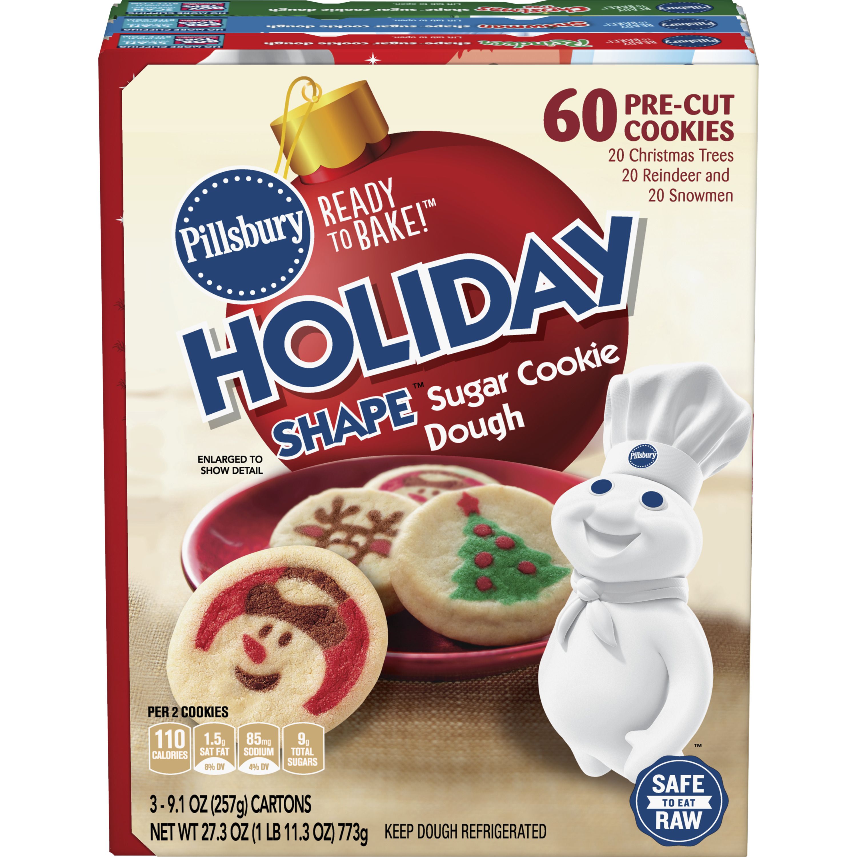 Pillsbury Holiday Shape™ Sugar Cookie Dough 3 Pack - Front
