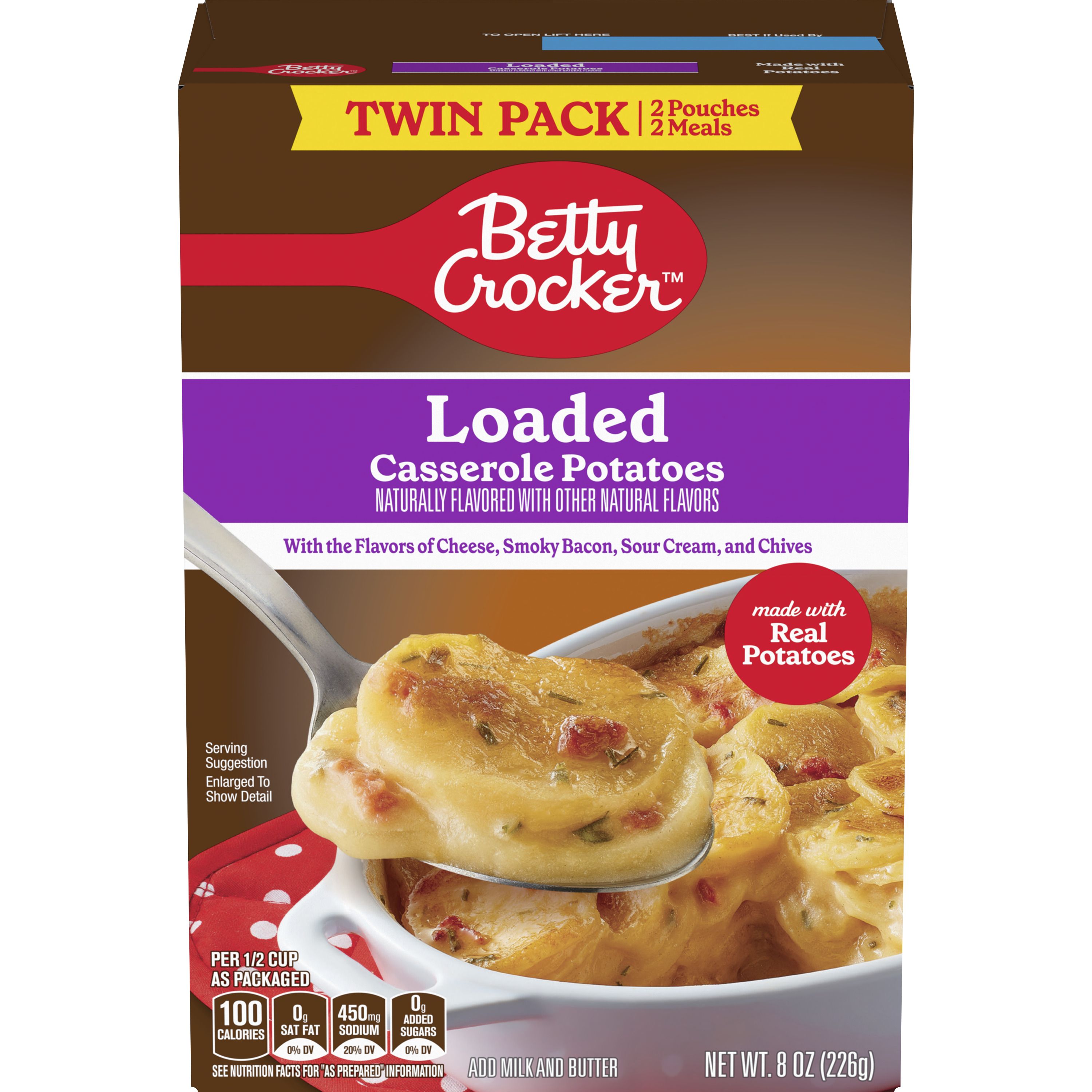 Betty Crocker Loaded Casserole Potatoes, Made with Real Cheese, Twin Pack, 8 oz Box - Front