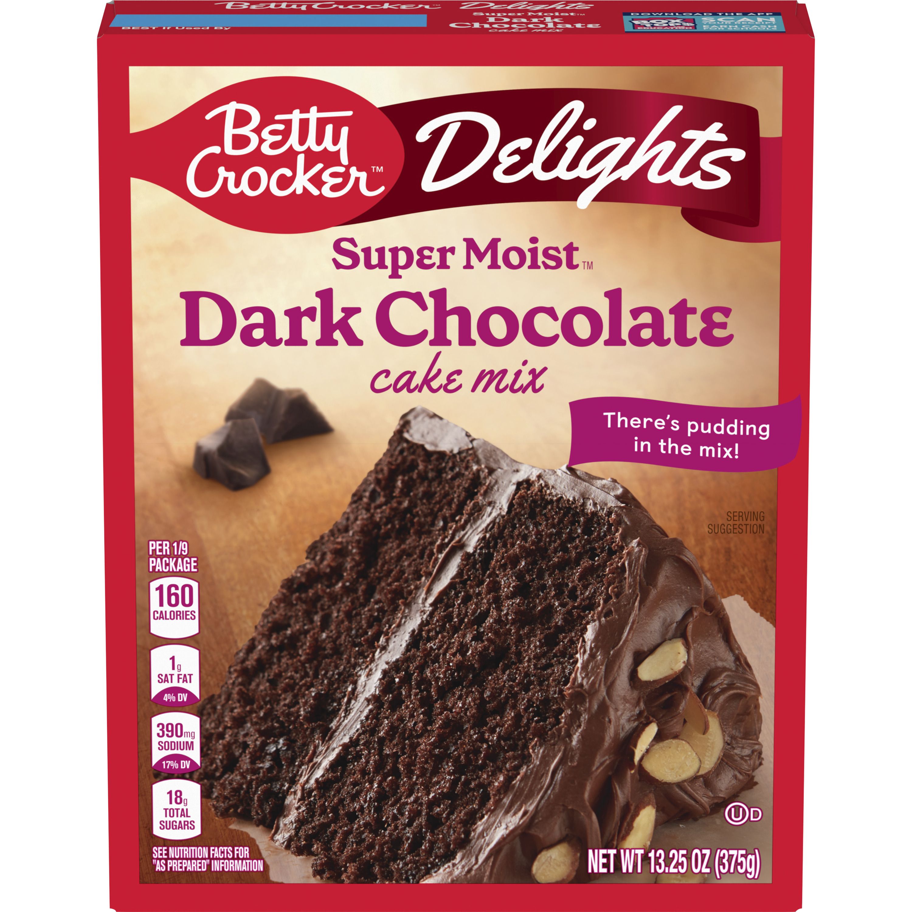 Betty Crocker Delights Super Moist Dark Chocolate Cake Mix, 13.25 oz. - Front