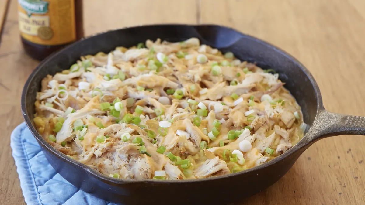 Beer Cheese Chicken Ramen Skillet