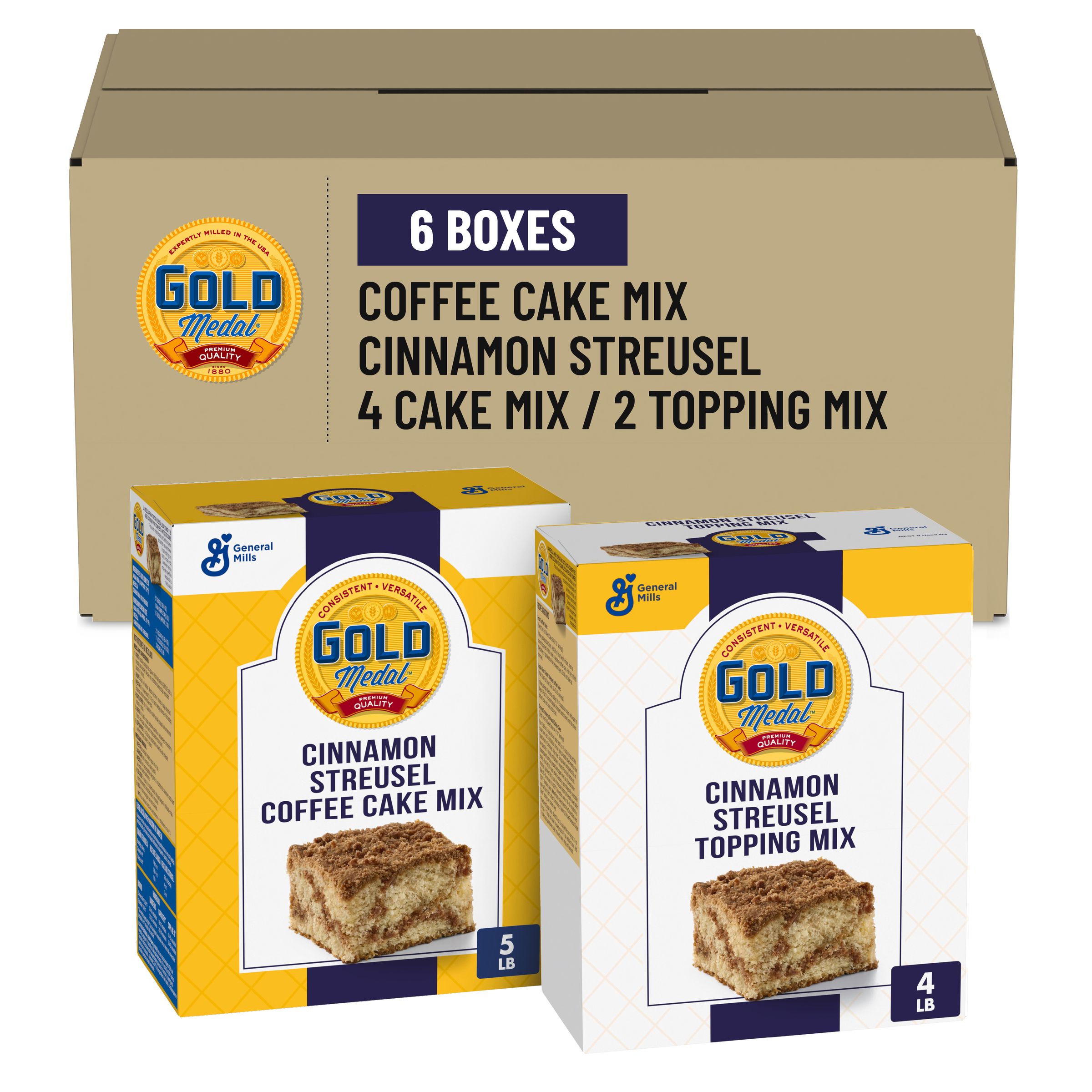  Case Optimized Hero Gold Medal Cake Mix Box Cinnamon Coffee 6/4.66 LB