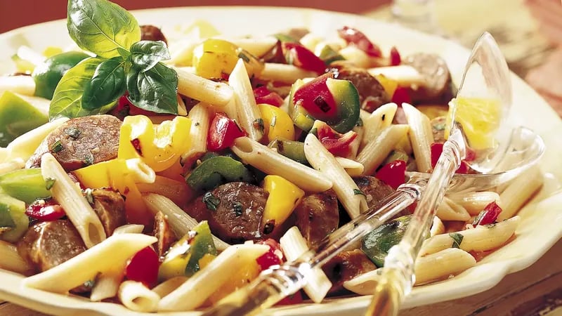 Grilled Italian Sausages with Pasta and Vegetables