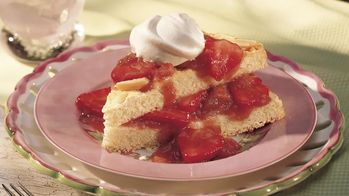 Almond Shortcake with Strawberry-Rhubarb Sauce