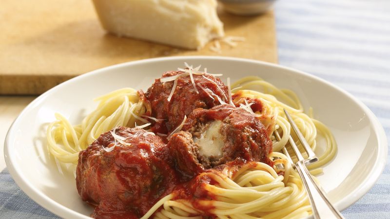 Cheese-Stuffed Meatballs and Spaghetti