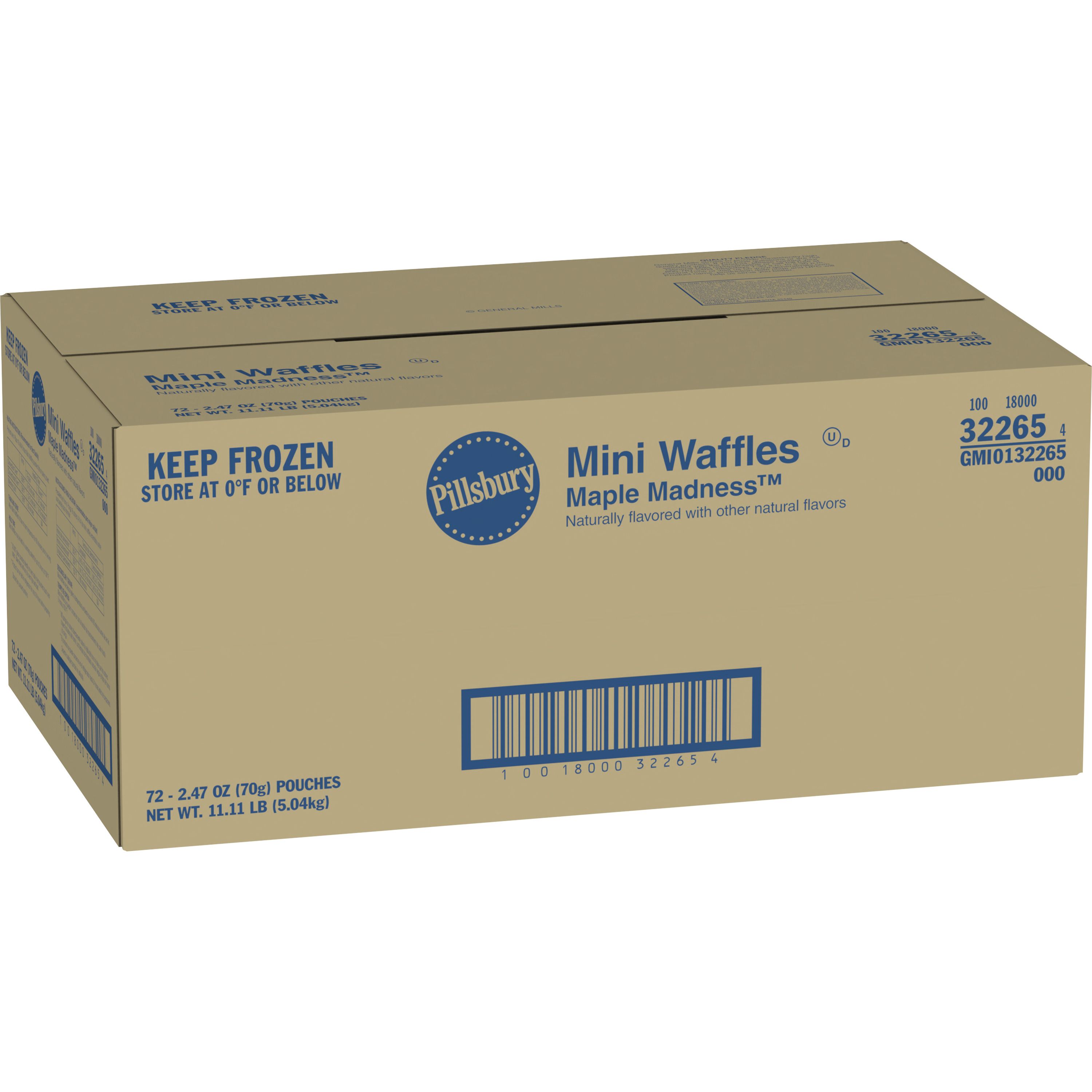 Case - Left Front 3D Pillsbury Frozen Meals Mini Waffles Single Serve Pouch Maple Madness 72/2.47 OZ