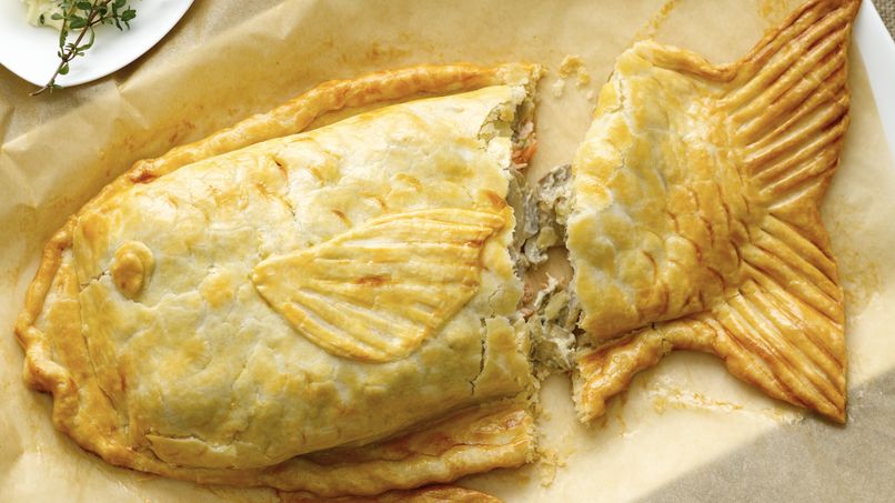 Salmon in Pastry Dough with Mushrooms