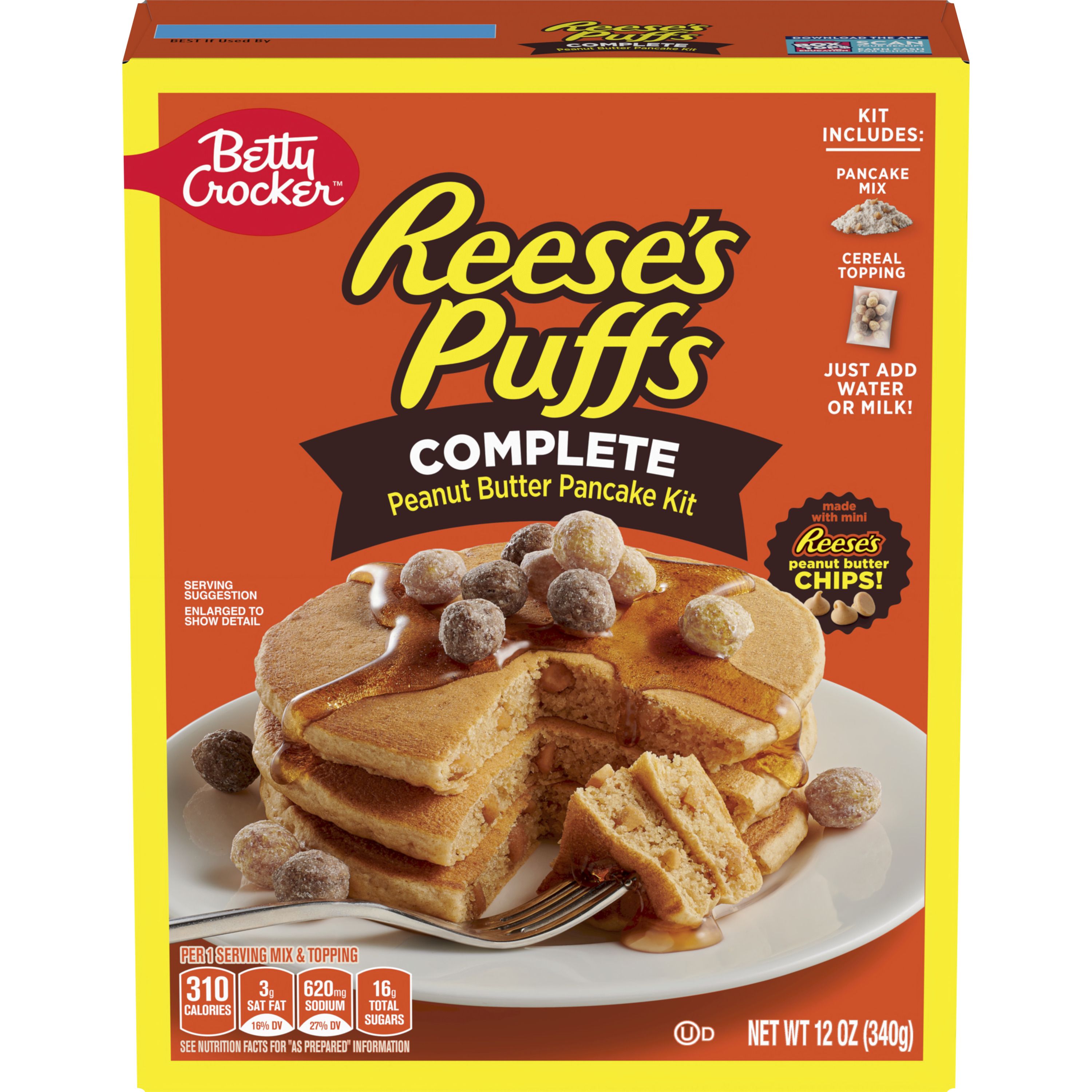 Betty Crocker REESE'S PUFFS Peanut Butter Pancake Mix, 12 oz. - Front
