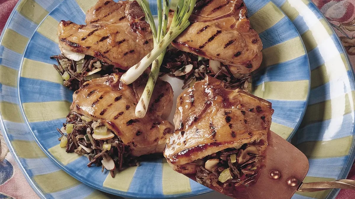 Grilled Wild Rice-Stuffed Pork Chops