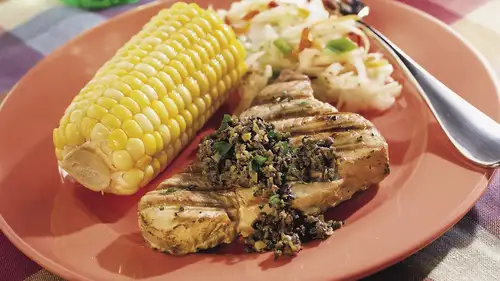 Grilled Tuna with Olive and Caper Sauce