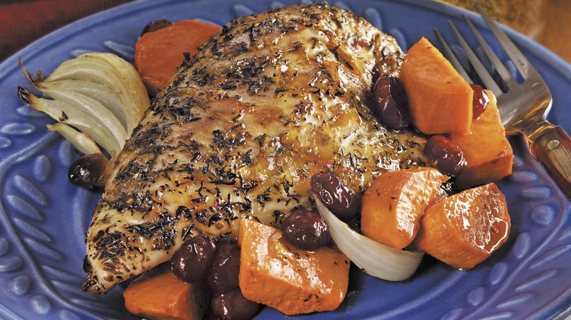 Orange-Glazed Roast Chicken Breasts with Sweet Potatoes