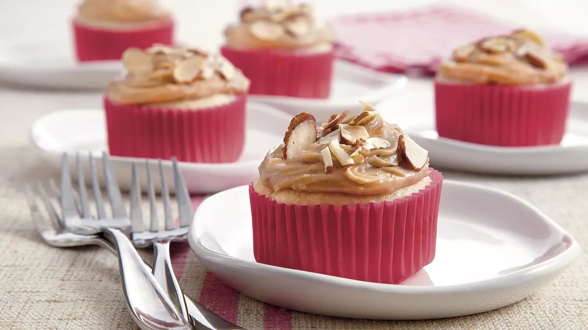 Toasted Almond Cupcakes with Caramel Frosting