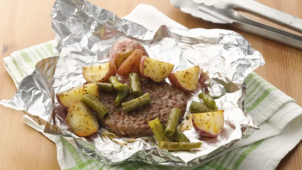 Seasoned Burger and Potato Foil Packs