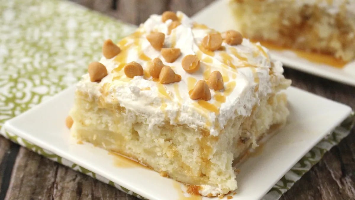 Salted Caramel Apple Poke Cake