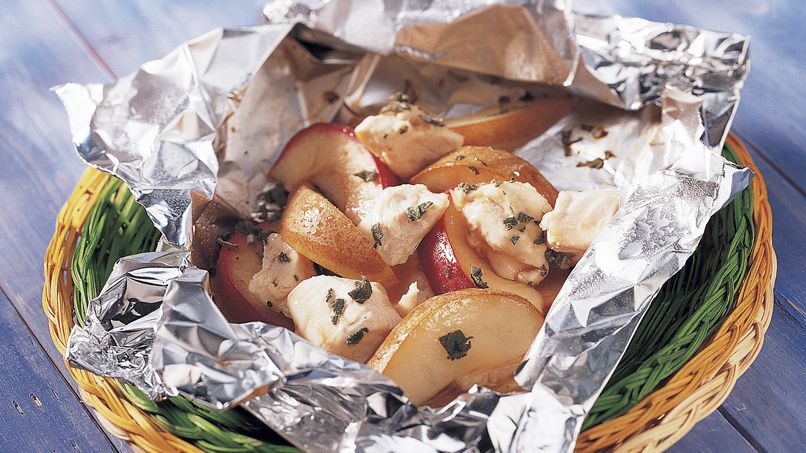 Grilled Chicken and Fruit in Foil