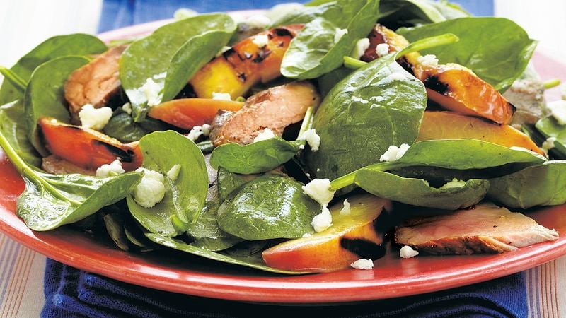 Grilled Pork and Nectarine Spinach Salad