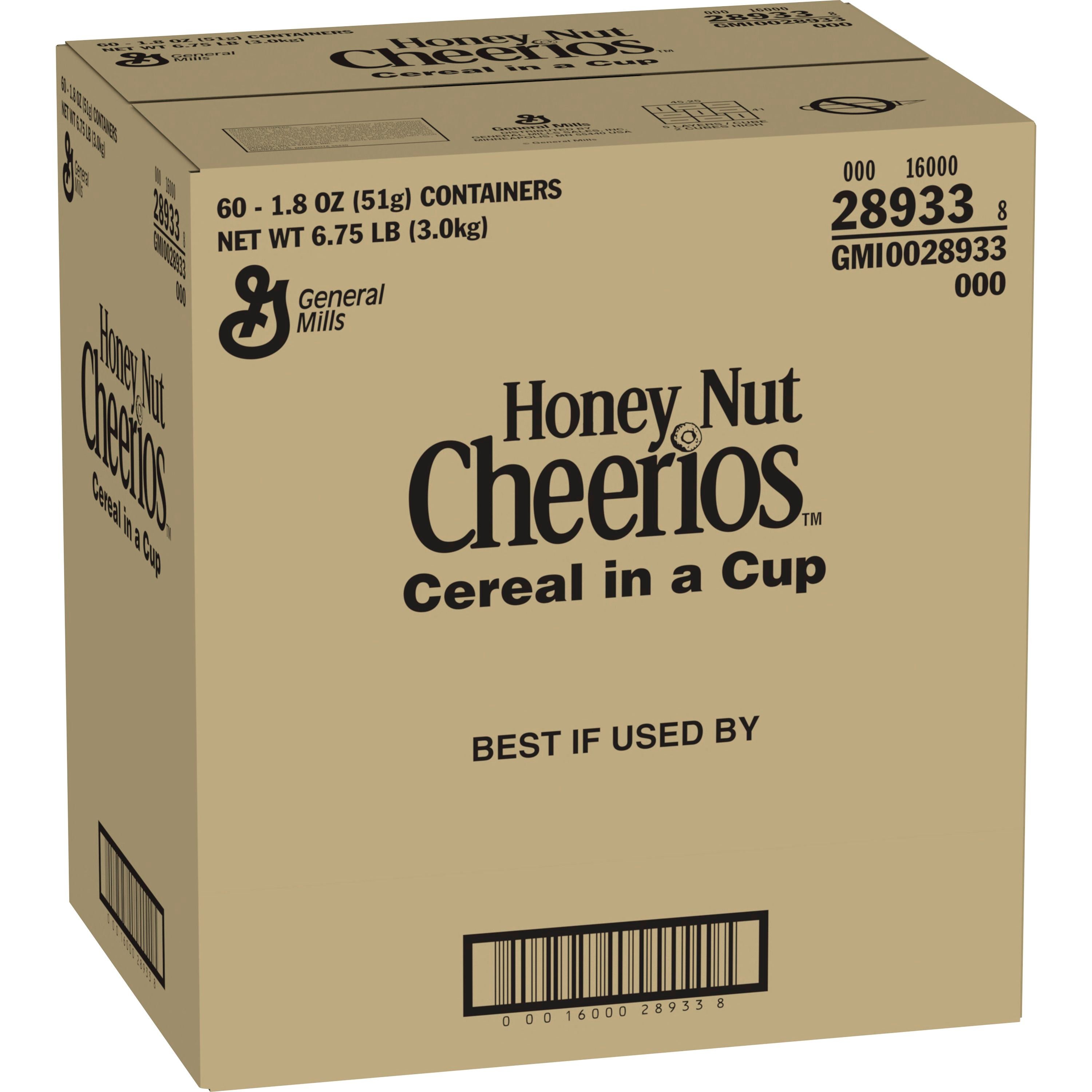 Case - Left Front 3D Honey Nut Cheerios Gluten Free Cereal Single Serve Cup (60 ct) 1.8 oz