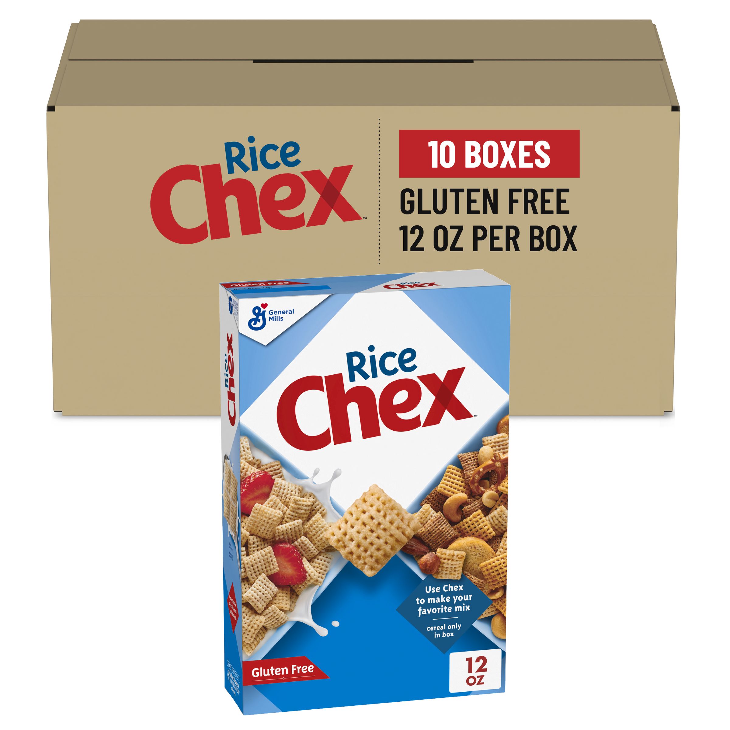  Case Optimized Hero Rice Chex Gluten Free Cereal Box (10 ct) 12 oz