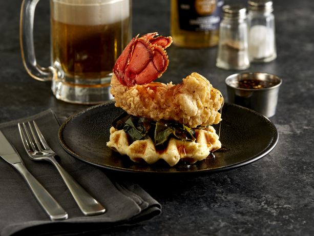 Chicken Fried Lobster and Waffles with Spicy Syrup