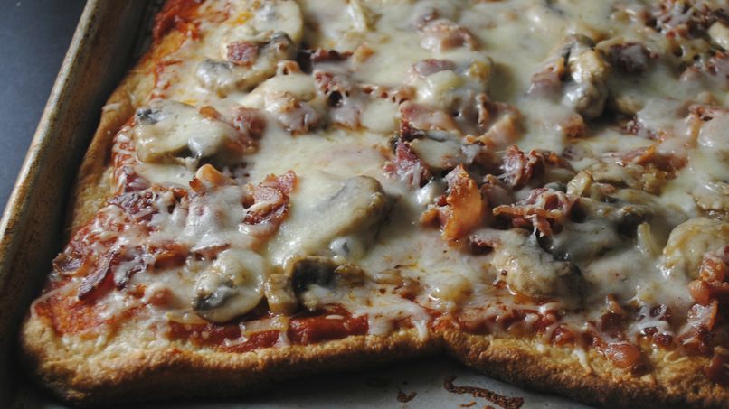 Three Cheese, Bacon and Mushroom Pizza