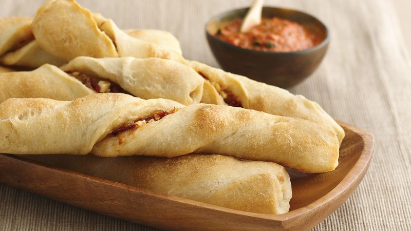 Mediterranean Breadsticks with Roasted Red Pepper Coulis