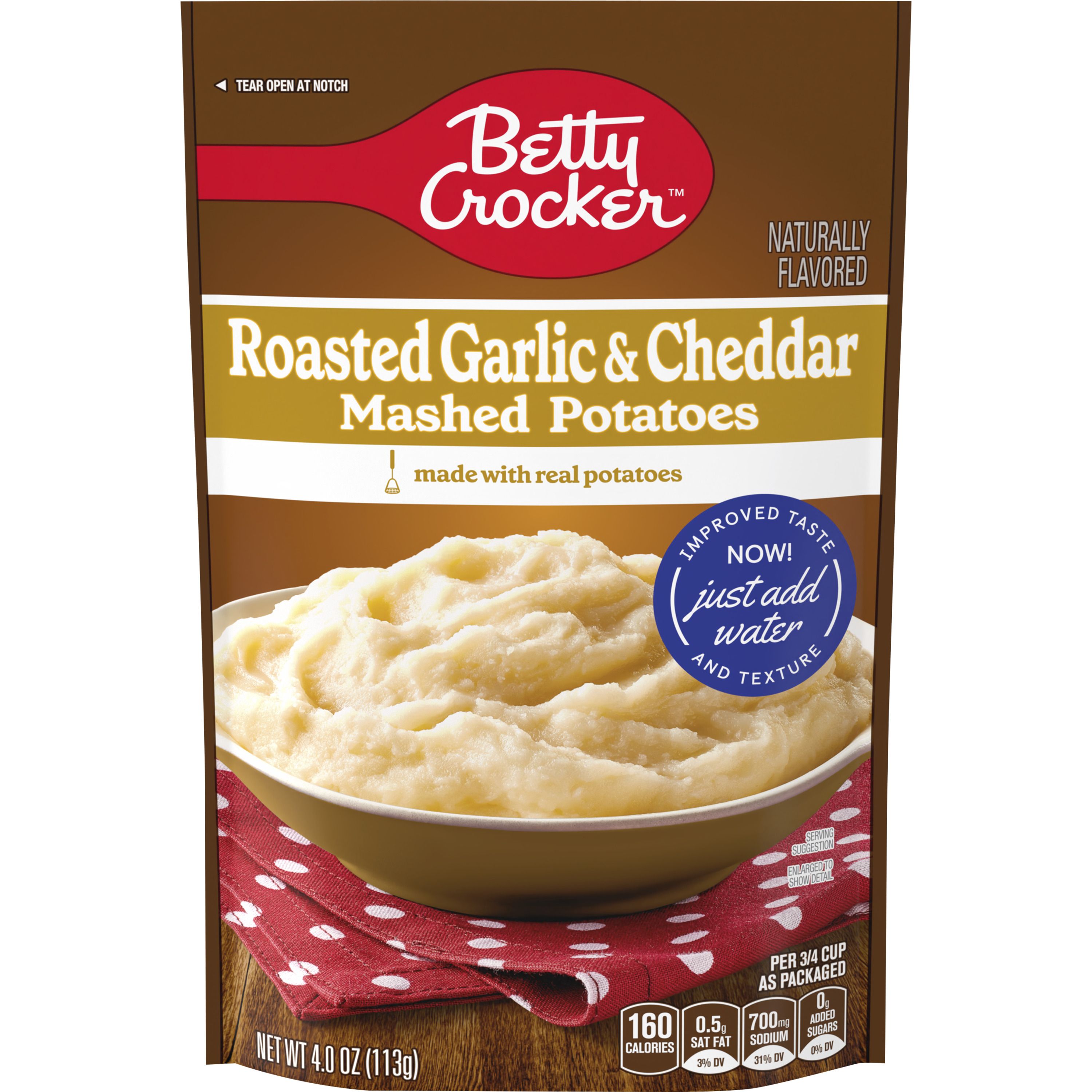 Betty Crocker Roasted Garlic & Cheddar Mashed Potatoes, 4 oz. - Front