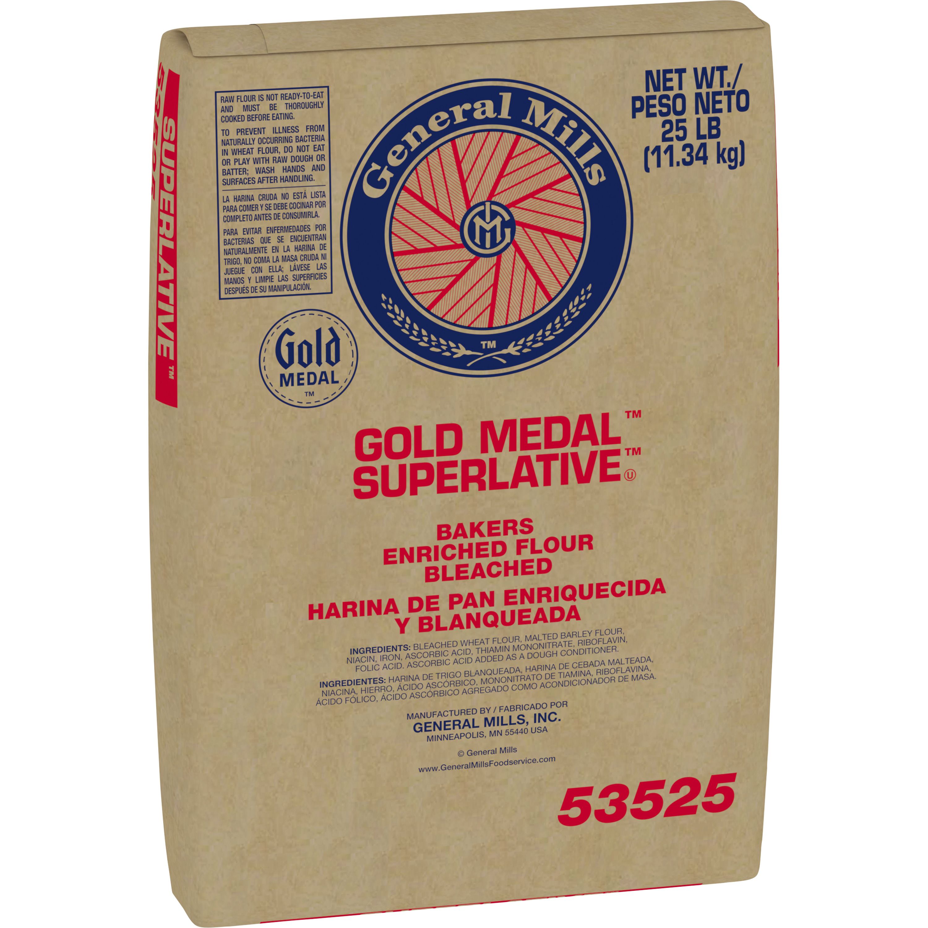 Case - Left Front 3D Gold Medal Superlative Bakers Flour Bulk Bag Enriched Bleached 25 LB