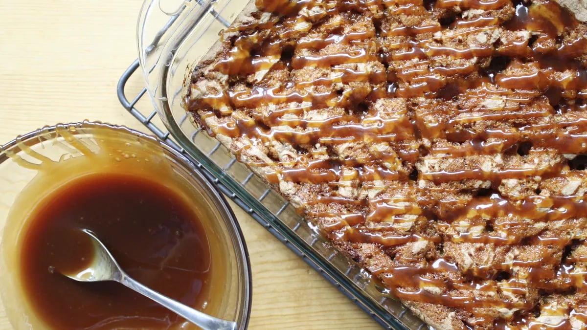 Toffee Blondies with Whiskey-Caramel Sauce